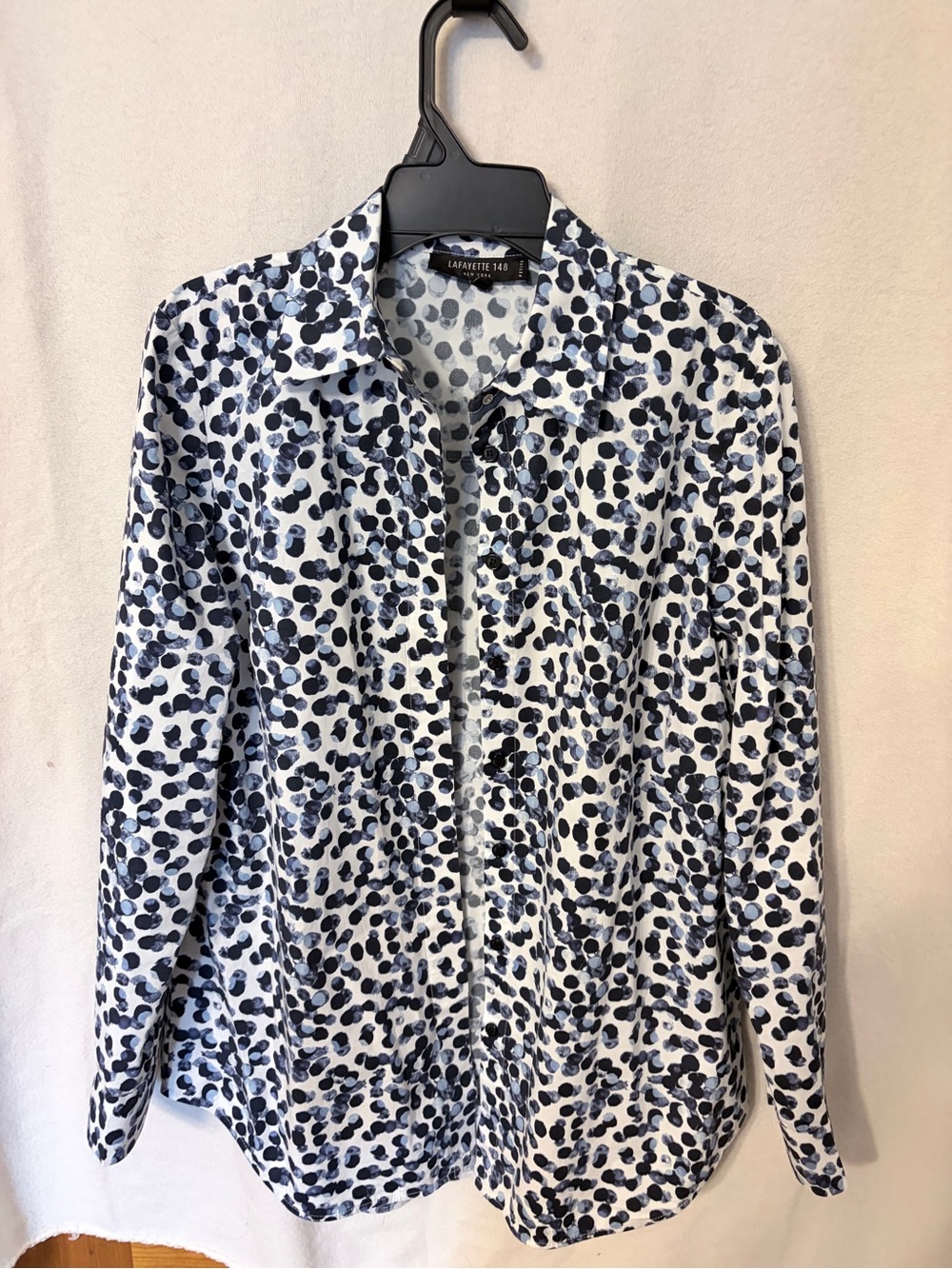 Lafayette 148 NY Brody Dot Print Cotton Long Sleeve Button Down Shirt